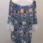 West Loop  triangular patterned lace sleeve hem tunic blouse Photo 4