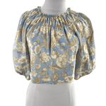 Rebecca Taylor  Long Sleeve Satin Leaf Top in Sky Blue Combo Sz 2 Photo 0