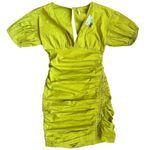 Free People NWOT  Tastemaker Mini Button Green V Neck Ruched Puff Sleeve Dress XS Photo 3