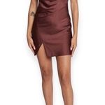 Saint Moon Satin Silky Asymmetric draped Open Back Mini Dress Brown Size L Photo 0