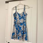 ZARA  Floral Linen Mini Blue & White Dress Photo 3