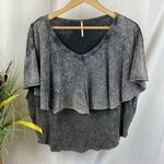 Free People  gray Short Sleeve Layered Linen Blend Oversized Top XS Photo 0