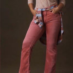 Anthropologie Pilcro The Yaya Mid-Rise Corduroy Crop Pants Color Pink/Rose 30 Photo 0