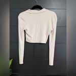 The Range  Beige Ribbed Button Front Long Sleeve Designer Top Mock Neck Sz S EUC Photo 4