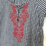 Westport 1962  Gingham Embroidered Tunic Top XL Navy White Red Tie Sleeves Photo 3