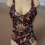 Anne cole Size 10 20M0033 Wine Floral Print Boho Flattering One Piece Swimsuit Photo 0