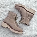 OASIS SOCIETY | Tan Off White Lug Sole Combat Boots Zipper Lace Up | Size 9 Tan Photo 0