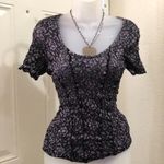 Gothic Whimsygoth Grunge Black purple lace mesh fitted top shirt blouse floral ruffle short sleeve Vintage Photo 0