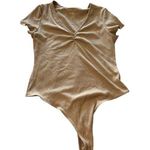 American Eagle  Outfitters Tan Asymmetrical Ruched Bodysuit Photo 0