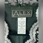 Alex Evenings 3/4 Sleeve Embroidered Blouse Black Silver Sequins Size Medium Photo 4