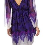 Aryn K Purple Silk Dress Size M 100% Silk Print V-Neck Elastic Waist Fairycore Photo 1