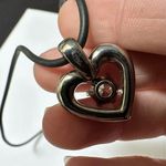 Women’s Signed E. Pearl Titanium Heart Pendant With Black Cord Necklace 17 Inch Photo 3