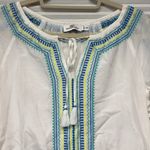 Vineyard Vines  White and Blue Embroidered Tassle Tie Peasant Women's Top XXS Photo 2