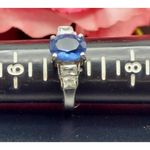 Sterling Silver Cocktail Ring FAS 925 Size 7 Baguette CZ & Blue Center Stone Photo 9