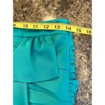 Ramy Brook  Teal Satin Ruched Mini Skirt with Ruffle Side Zip Size 4 Photo 6