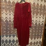 Red Velvet Plunge Gown with Bishop Sleeves Size L Photo 2