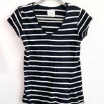 ZARA Tee Black & White Stripes V Neck Short Sleeves Top Sz S GUC Organic Cotton Photo 0