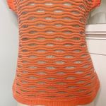 Ann Taylor  Mesh Open Weave Short Sleeve Sweater Orange Metallic Photo 3