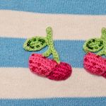 Quacker Factory  Retro Blue & White Stripe Cherry Sleeveless Sweater Size Medium Photo 1