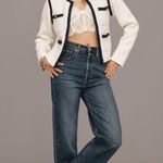 Anthropologie NWT Maeve Collarless Tipped Knit Jacket M Photo 2