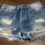Micas Frayed Hem Blue Denim Shorts Photo 0