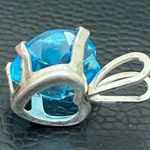 Sterling Silver Vintage 925 Blue Topaz CZ Cubic Zirconia Heart Pendant 1.3g Photo 7