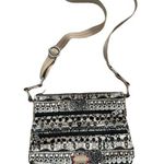 Sakroots  Crossbody Peace Bag Purse Coated Vinyl Black Tan Zip Pockets Photo 0