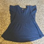 Umgee  Navy Blue Peplum Top with Crochet‎ Trim Detail Short Sleeve Blouse Size S Photo 4