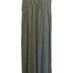 POL Racer Back Tank Dress Olive Green Sz L Maxi V Neck Stretch Side Slit NWOT Photo 0