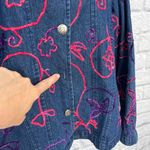 Vintage Choices Denim Jean Jacket Size M Pink Floral Embroidered Textured Blue Size M Photo 2
