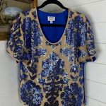 Tracy Reese  Neiman Marcus Sequin Top Short Sleeve Blue Nude Size Medium Photo 0