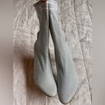 ALDO  Silver Metallic Heeled Socked Lucite Heel "Love" Boots Holiday NYE - 8.5 Photo 1