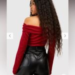 Boohoo Red Glitter Detail Off-Shoulder Long Sleeve Bodysuit Photo 3