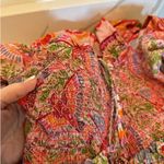 Farm Rio  Macaw Flight Smocked Cotton Long Sleeve Midi Dress Pink Red Small Photo 6