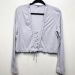 Free People Linen Blend Bohemian Cropped Lavender Women's Boxy Top Size Large Photo 2