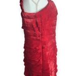 Sangria Vintage Red Shimmer Layered Ruffle Knee Length Dress Photo 3