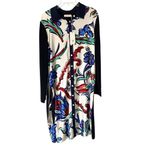 Tory Burch NWTS Silk Front Shirtdress Navy Blue Porcelain Thistle Sweater Back Photo 1