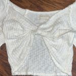 Urban Outfitters off white cropped twist Front ribbed raw hem 1/2 sleeve top Photo 4