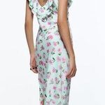 ZARA  Satin Floral Sleeveless V-Neck Ruffle Trim Side Slit Midi Dress S NWT Photo 1