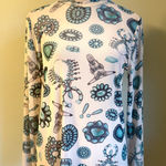 Western boho cowgirl teal tan sheer long‎ sleeve top medium Blue Photo 0