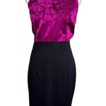 INC Magenta Stretch Silk Ruffle Black Ponte Knit Sheath Dress Party US 14 Purple Photo 0