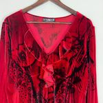 The Pyramid Collection Tunic Top Womens XL Red Velvet Ruffle Floral Long Sleeve Photo 2