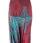 Women's Red Blue Floral Smocked Drapey Tapered Jogger Harem Pants One Size Size undefined Photo 3