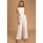 Lulus NWT  Moments to Remember White Sleeveless Wide-Leg Cutout Jumpsuit Classy S Photo 4