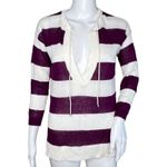 Loft Sweater Womens Extra Small White Purple Stripe Linen Cotton Casual Preppy Photo 0