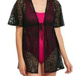 Catalina  Black Sheer Lace Short Sleeve Tie Front Swim Bathing Suit Cover Up XL Photo 0
