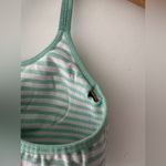 Athleta  Up-Tempo Energy Aqua Blue and White Stripe Seamless Sports Bra Photo 2