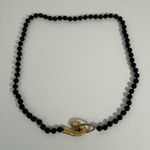 Les Bernard Vintage Black Glass Bead Horse Clasp Necklace Gold Photo 0