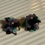 Vintage MCM 1950s West Germany Demi Parure Purple Green Glass Floral Screw Back Photo 9