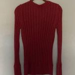 Long Sweater Burnt Red Rust Low V Ribbed with Oversized Button Size L Photo 3